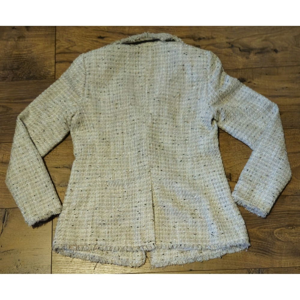 Women's‎ Ann Taylor Blazer One Button Lined Jacket With Frayed Hem Beige Size 2P - Picture 3 of 10